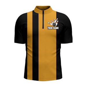 Custom Bowling Shirt for Men, Vintage Yellow&Black Bowling Quarter-Zip Jersey for Team Bowling King NBZ166