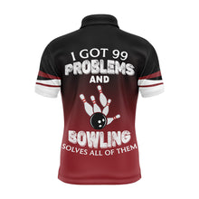 Load image into Gallery viewer, Red &amp; Black Funny Polo Bowling Shirt for Men, Custom Name Bowling Jersey, Vintage Bowlers Shirt NBP134