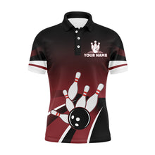 Load image into Gallery viewer, Red &amp; Black Funny Polo Bowling Shirt for Men, Custom Name Bowling Jersey, Vintage Bowlers Shirt NBP134