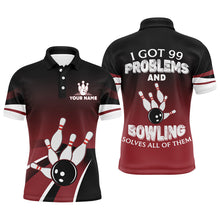 Load image into Gallery viewer, Red &amp; Black Funny Polo Bowling Shirt for Men, Custom Name Bowling Jersey, Vintage Bowlers Shirt NBP134