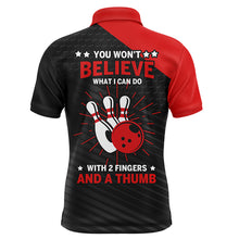 Load image into Gallery viewer, Funny Polo Bowling Shirt for Men, Red &amp; Black Custom Bowling Jersey, 2 Fingers and A Thumb NBP145