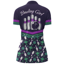 Load image into Gallery viewer, Women Bowling Shirt Personalized Name, Bowling Girl Purple Bowlers Jersey Quarter-Zip Short Sleeves NBZ34