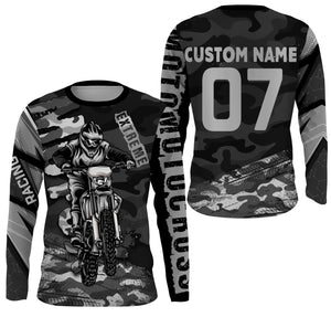 Personalized Motocross Jersey UPF 30+, Extreme Motocross Racing Shirt, Off-Road Long Sleeves - Grey| NMS593