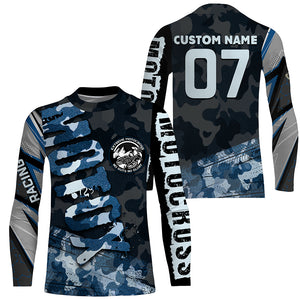 Blue Camo Custom Motocross Jersey UPF30+ No Guts No Glory Dirt Bike Shirt MX Racing Adult&Kid NMS1445