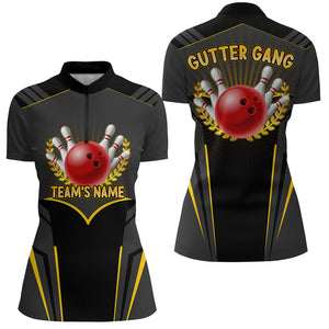 Gutter Gang Funny Bowling Shirt for Women Custom Bowling Jersey for Team Ladies Bowling Quarter-Zip NBZ143