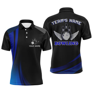 Custom Bowling Shirt for Men, Blue & Black Polo Bowling Shirt with Name, Men Bowlers Jersey NBP156