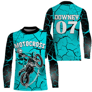 Turquoise Personalized Motocross Jersey UPF30+ Kid Men Women Dirt Bike Shirt MX Racing Off-road NMS1452