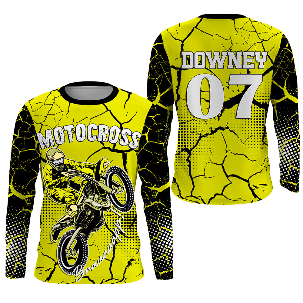 Yellow Personalized Motocross Jersey UPF30+ Kid Men Women Dirt Bike Shirt MX Racing Off-road NMS1453