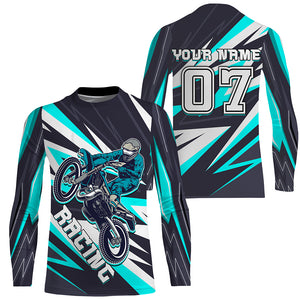 Personalized Racing Jersey Turquoise UPF30+ Youth Men Women Dirt Bike Shirt Supercross Motocross NMS1463