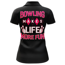 Load image into Gallery viewer, Custom Bowling Shirt for Women, Black&amp;Pink Ladies Bowling Polo Short Sleeve, Bowling Girls Jersey NBP163