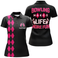 Load image into Gallery viewer, Custom Bowling Shirt for Women, Black&amp;Pink Ladies Bowling Polo Short Sleeve, Bowling Girls Jersey NBP163