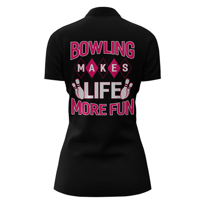Custom Bowling Shirt for Women, Black&Pink Ladies Bowling Quarter-Zip Shirt, Bowling Girls Jersey NBZ163