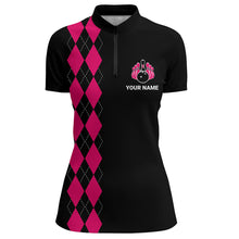 Load image into Gallery viewer, Custom Bowling Shirt for Women, Black&amp;Pink Ladies Bowling Quarter-Zip Shirt, Bowling Girls Jersey NBZ163
