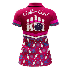 Polo Bowling Shirt for Women, Gutter Girl Pink Personalized Bowlers Jersey Short Sleeve NBP138