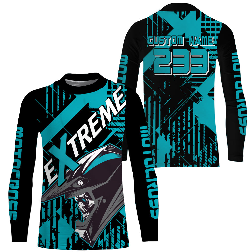 Custom Dirt Bike Jersey Blue UPF30+ Youth Men Women Extreme Motocross Racing Shirt Off-road NMS1372