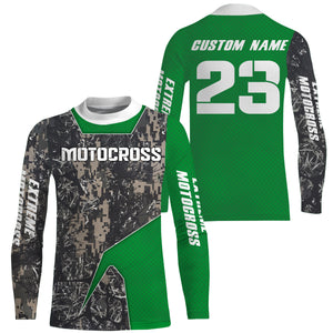 Green Camo Motocross Jersey UPF30+ Personalized MX Racing Off-Road Adult&Kid Dirt Bike Jersey| NMS747