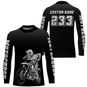 Black custom skull motocross jersey UV protective dirt bike racing off-road motorcycle racewear| NMS923