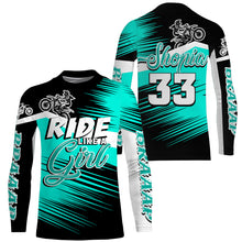 Load image into Gallery viewer, Ride Like A Girl Motocross Jersey Personalized UPF30+ Turquoise Dirt Bike Riding Shirt Women Girls NMS1448