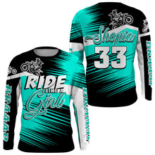 Load image into Gallery viewer, Ride Like A Girl Motocross Jersey Personalized UPF30+ Turquoise Dirt Bike Riding Shirt Women Girls NMS1448