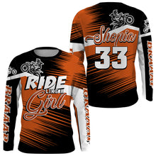 Load image into Gallery viewer, Ride Like A Girl Motocross Jersey Personalized UPF30+ Orange Dirt Bike Riding Shirt Women Girls NMS1449