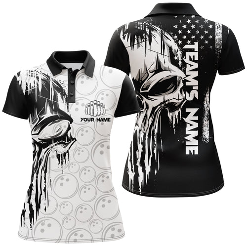 Personalized Skull Bowling Shirt for Women Custom Team's Name American Flag Ladies Polo Shirt NBP127