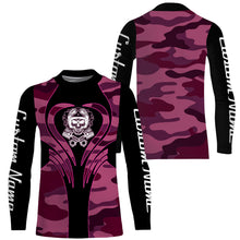 Load image into Gallery viewer, Pink Camo Personalized Riding Jersey UPF30+ Skull Biker Girl Custom Name &amp; Number Female Motorcycle| NMS656