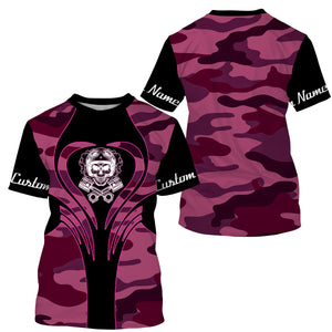 Pink Camo Personalized Riding Jersey UPF30+ Skull Biker Girl Custom Name & Number Female Motorcycle| NMS656