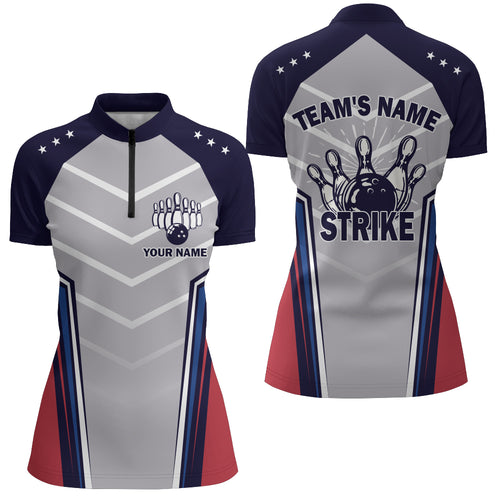 Strike Custom Bowling Shirt for Women, Vintage Bowling Jersey for Team Ladies Quarter-Zip Shirt NBZ171