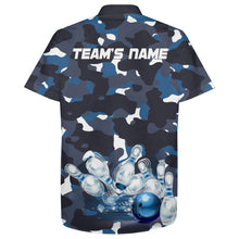 Load image into Gallery viewer, Blue Camo Hawaiian Bowling Shirt for Men Women, Custom Team Name Short Sleeve Bowlers Jersey NBH94