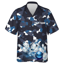 Load image into Gallery viewer, Blue Camo Hawaiian Bowling Shirt for Men Women, Custom Team Name Short Sleeve Bowlers Jersey NBH94