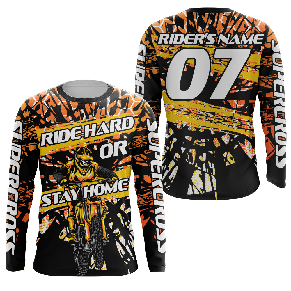 Custom Supercross Jersey Orange UPF30+ Adult Kid Dirt Bike SX Racing Shirt Ride Hard or Stay Home NMS1363