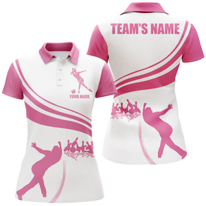 Personalized Polo Bowling Shirt for Women Pink Bowlers Custom Team Short Sleeves Jersey NBP104