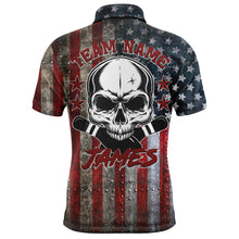 Load image into Gallery viewer, American Flag Bowling Shirt for Men, Custom Polo Bowling Jersey with Names, Skull Patriots Shirt NBP146