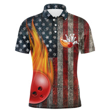 Load image into Gallery viewer, American Flag Bowling Shirt for Men, Custom Polo Bowling Jersey with Names, Skull Patriots Shirt NBP146