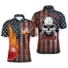 Load image into Gallery viewer, American Flag Bowling Shirt for Men, Custom Polo Bowling Jersey with Names, Skull Patriots Shirt NBP146