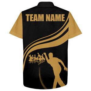 Personalized Hawaiian Bowling Shirt Black and Gold Bowlers Custom Team Short Sleeves Jersey NBH13