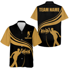 Load image into Gallery viewer, Personalized Hawaiian Bowling Shirt Black and Gold Bowlers Custom Team Short Sleeves Jersey NBH13