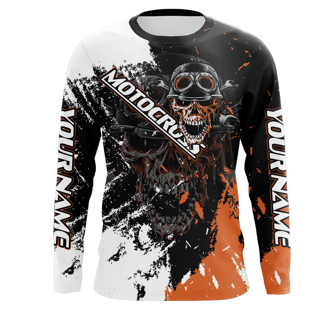 Motocross Skull Personalized Jersey UV Protect, Dirt Bike UPF 30+ Youth Long Sleeves Riders Racewear| NMS364