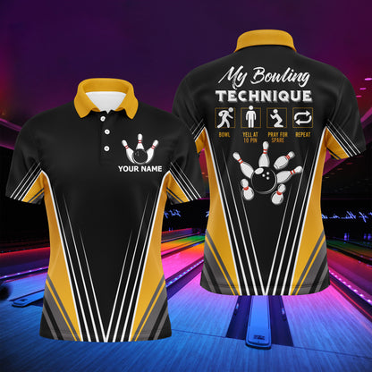 Funny Polo Bowling Shirt for Men Personalized Name Bowling Technique Vintage Bowler Jersey NBP120
