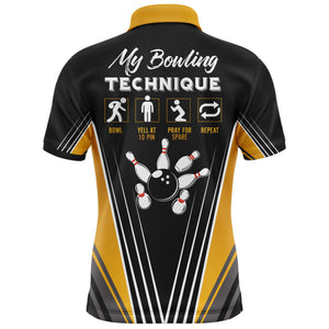 Funny Polo Bowling Shirt for Men Personalized Name Bowling Technique Vintage Bowler Jersey NBP120