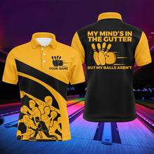 Load image into Gallery viewer, Yellow Bowling Shirt for Men, Personalized Name Vintage Bowler Jersey, My Mind&#39;s In The Gutter NBP124