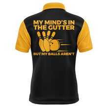 Load image into Gallery viewer, Yellow Bowling Shirt for Men, Personalized Name Vintage Bowler Jersey, My Mind&#39;s In The Gutter NBP124