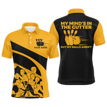 Load image into Gallery viewer, Yellow Bowling Shirt for Men, Personalized Name Vintage Bowler Jersey, My Mind&#39;s In The Gutter NBP124
