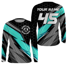Load image into Gallery viewer, Turquoise Custom Motocross Jersey UPF30+ Work Less Ride More Dirt Bike Racing Shirt Kid Adult NMS1443
