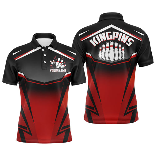 Custom Bowling Shirt for Men, Kingpins Red Polo Bowling Shirt with Name, Men Bowlers Jersey League NBP180