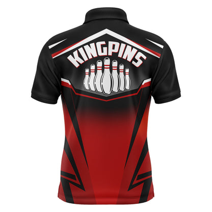 Custom Bowling Shirt for Men, Kingpins Red Polo Bowling Shirt with Name, Men Bowlers Jersey League NBP180