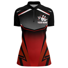 Load image into Gallery viewer, Custom Bowling Shirt for Women, Kingpins Red Quarter-Zip Bowling Shirt with Name Ladies Bowl Jersey NBZ180