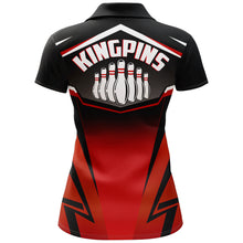 Load image into Gallery viewer, Custom Bowling Shirt for Women, Kingpins Red Polo Bowling Shirt with Name, Ladies Bowling Jersey NBP180