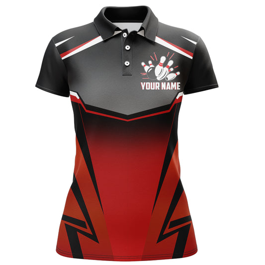Custom Bowling Shirt for Women, Kingpins Red Polo Bowling Shirt with Name, Ladies Bowling Jersey NBP180