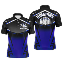 Load image into Gallery viewer, Custom Bowling Shirt for Men, Kingpins Blue Polo Bowling Shirt with Name, Men Bowlers Jersey League NBP181